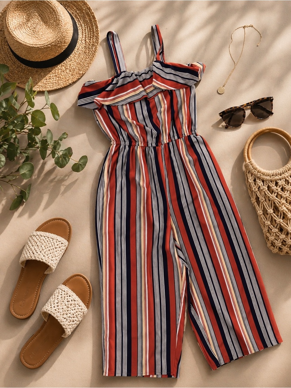 No Boundaries Red and Black Striped Jumpsuit
